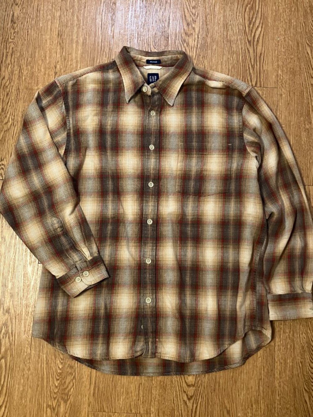 Vtg Y2K Gap Shadow Plaid Heavy Cotton Shirt Earthy Grunge